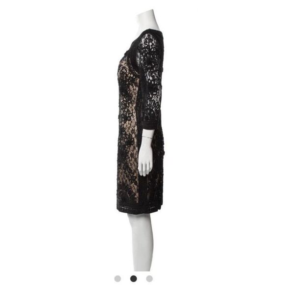 Sue Wong Black Heavily Embroidered Lace Dress Lined 3/4 Sleeve Cocktail Sz 10 - Picture 7 of 9